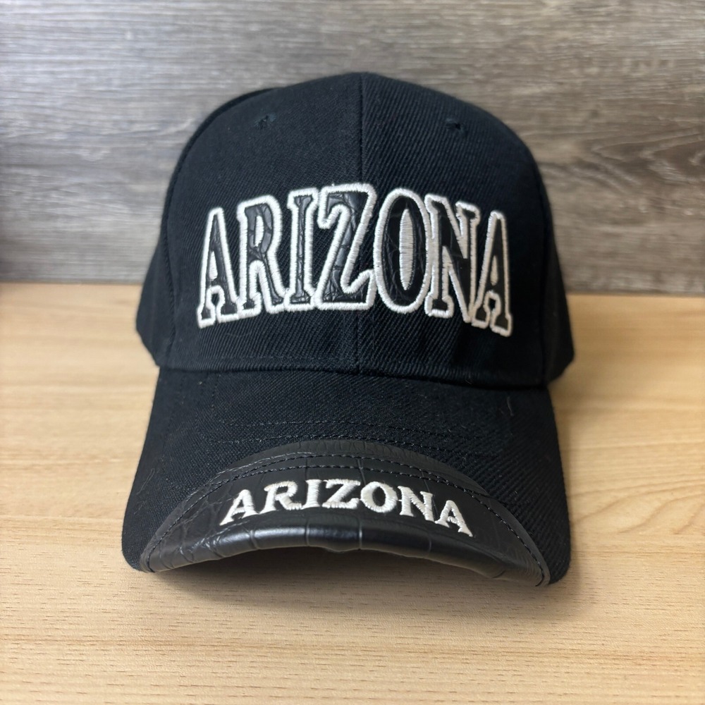 Arizona Hat Cap Strap‎ Back Black White Spell Out Outdoors Mens